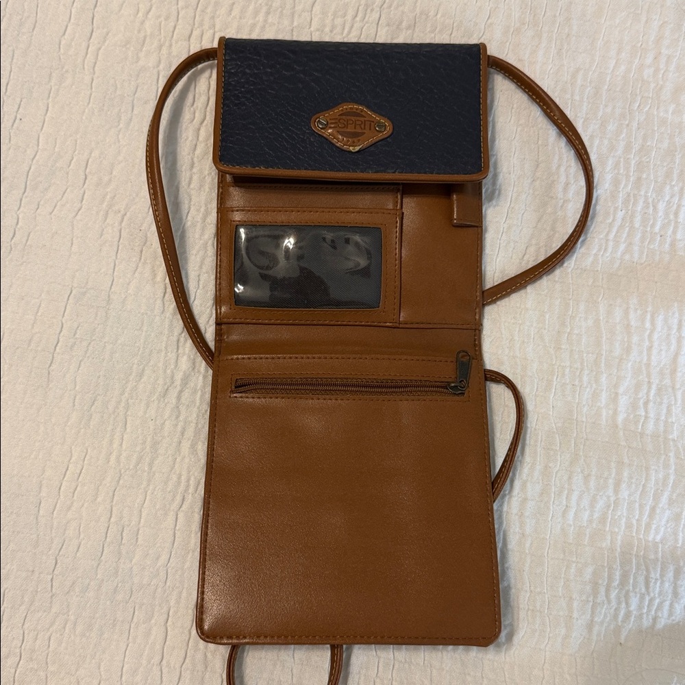 Vintage Esprit Blue and Brown Leather Crossbody Bag - Picture 4 of 6
